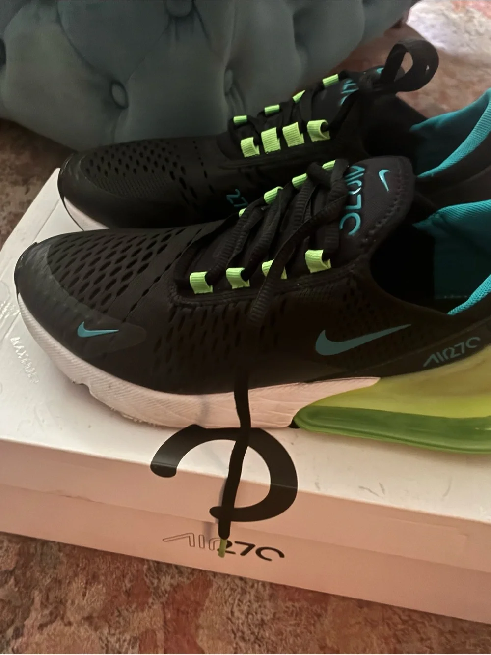 Nike Air Max 270 Black Teal Neon Green Running Sneakers